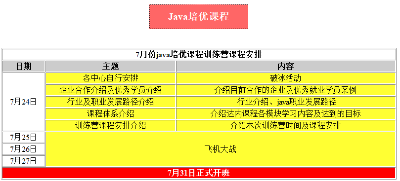 java培優(yōu)免費課程表