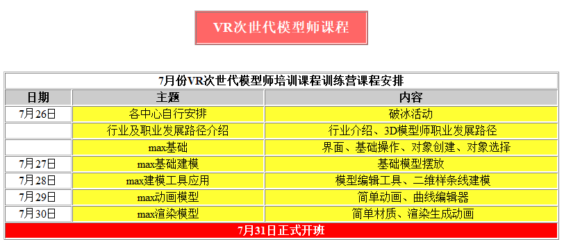 VR模型師免費培訓課程表